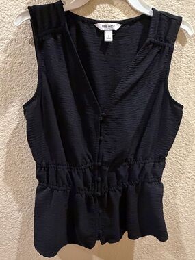 Nine West Black Sleeveless Button-Front Peplum Blouse